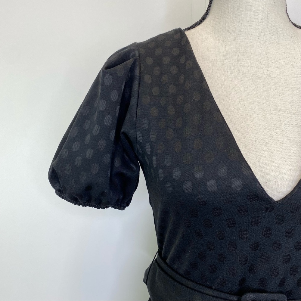 NWT Zara Dress Small Black Voluminous Textured Polka Dot Mini Belted V Neck - Picture 5 of 10